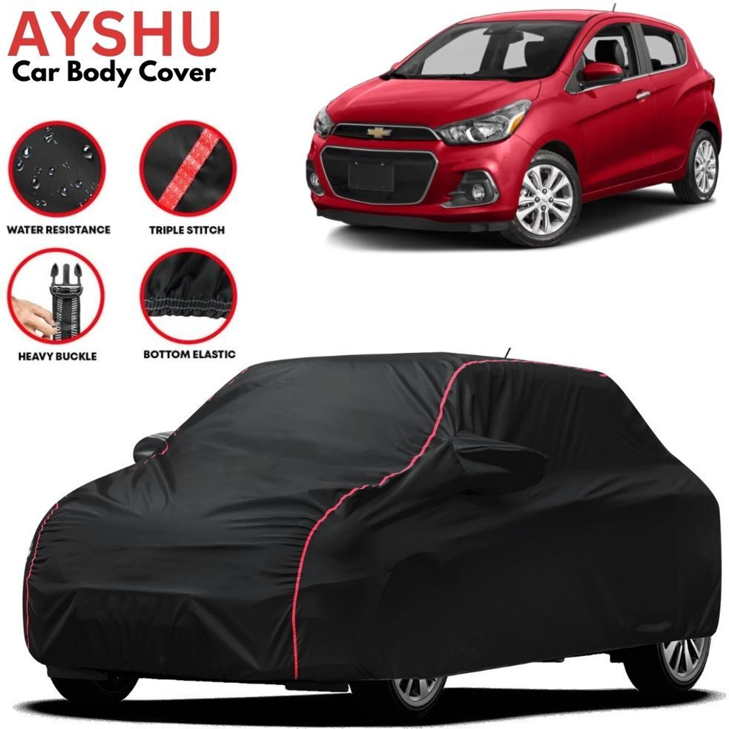 Ayshu Car Cover For Chevrolet Spark, Spark 1, Spark 1 Ls, Spark 1.0 Lt, Spark Nsplit, Spark Split, Universal For Car (With Mirror Pockets) 1