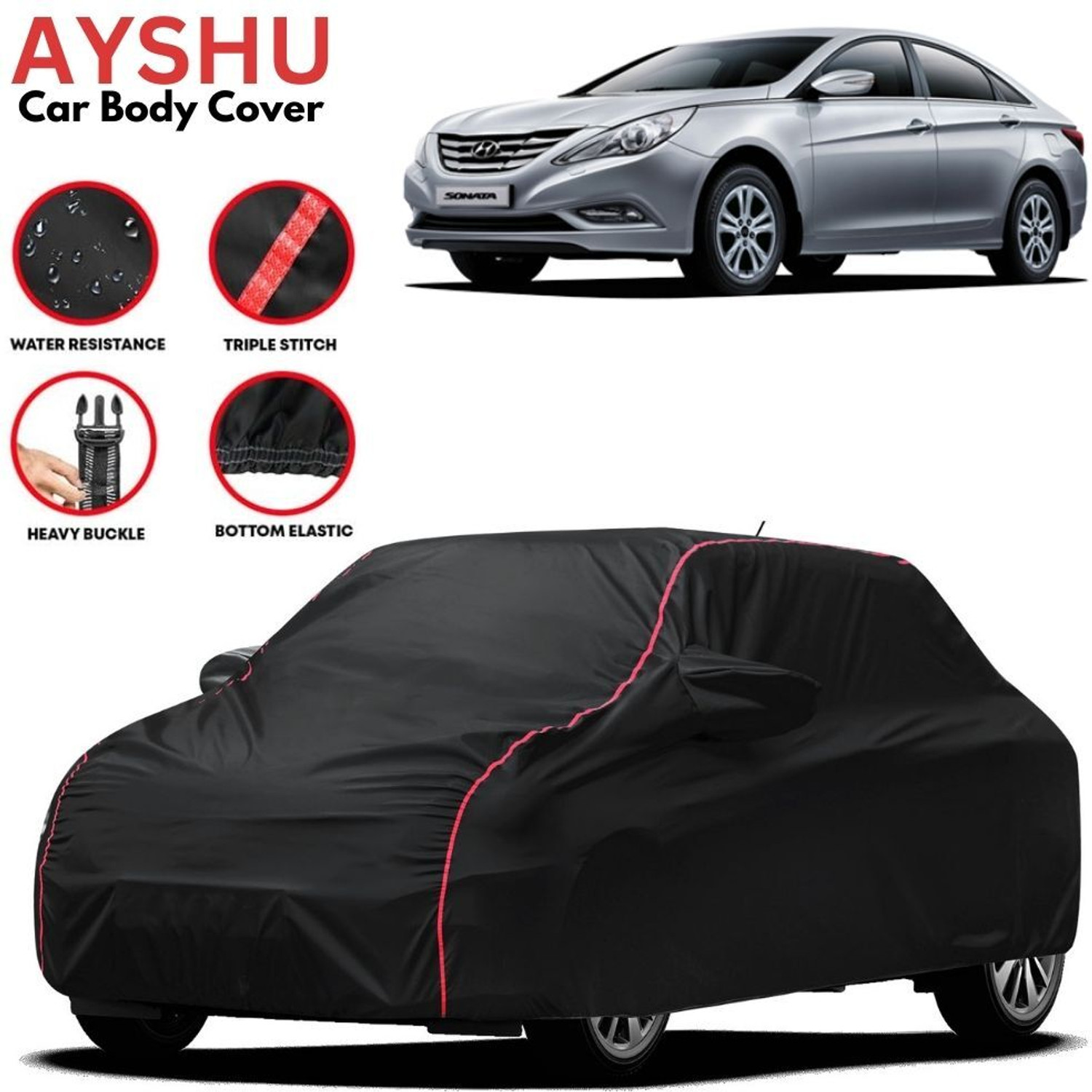 Ayshu Car Cover For Hyundai Sonata Embera, Sonata Facelift, Universal For Car (With Mirror Pockets) 1