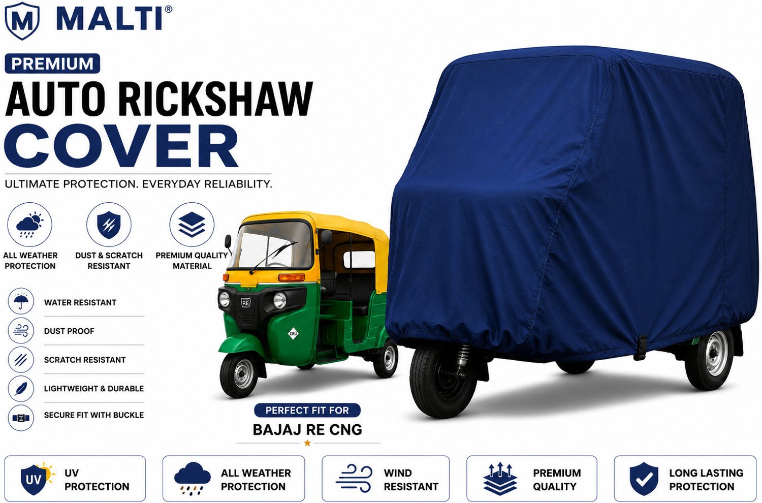 Malti Car Cover For Bajaj Bajaj Re Cng (Without Mirror Pockets) 23