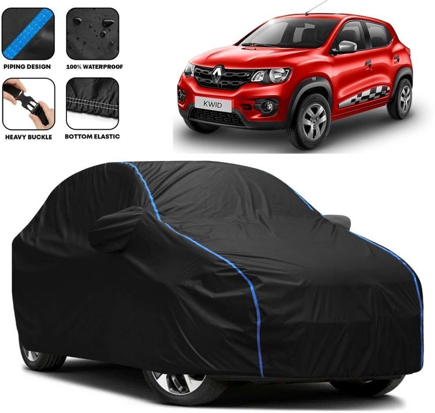 Jmk Car Cover For Renault Kwid, Kwid 1.0 Rxt Petrol, Kwid Climber 1.0 Amt, Universal For Car (With Mirror Pockets) 1