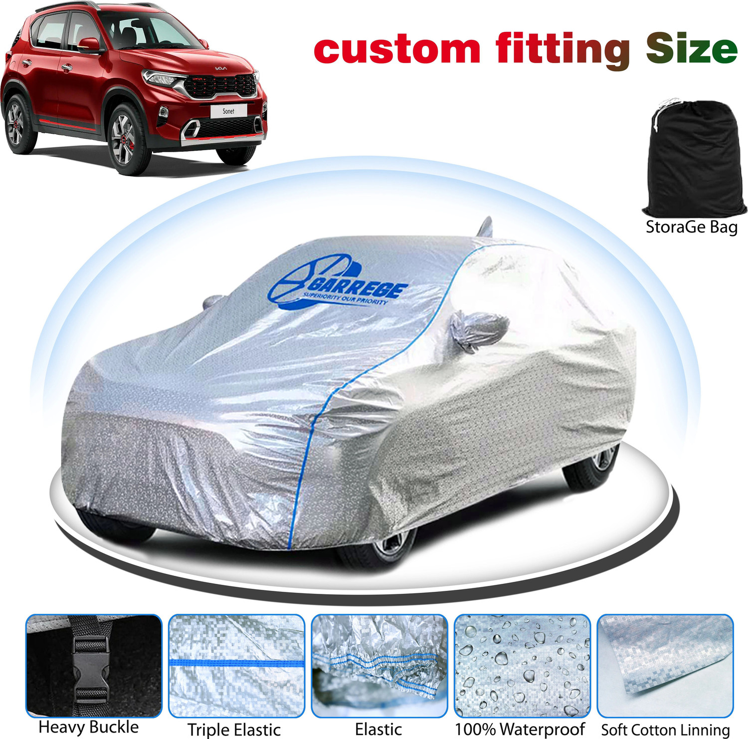 Garrege Car Cover For Kia Sonet (With Mirror Pockets) 1