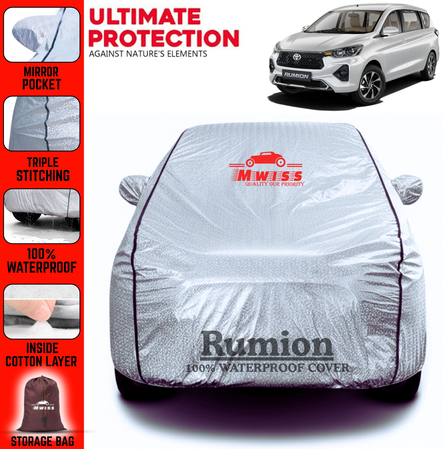 Mwiss Car Cover For Toyota Rumion (With Mirror Pockets) 1