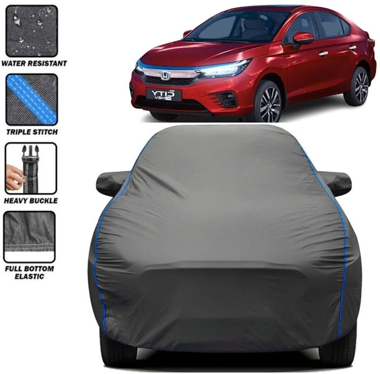 Coverx Car Cover For Honda City, Universal For Car (With Mirror Pockets) 1