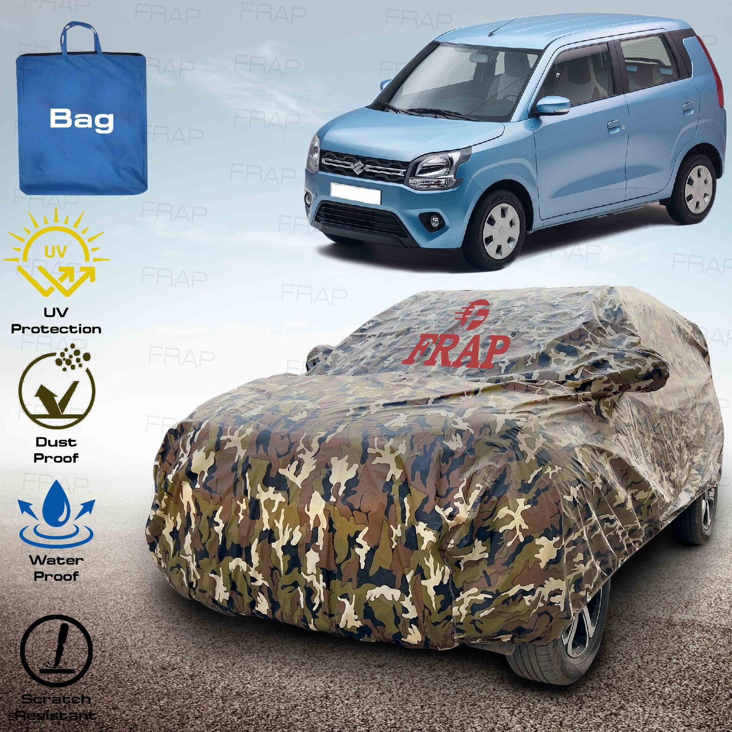 Frap Car Cover For Maruti Suzuki Wagonr, Wagon R Lxi, Wagon R Vxi 1.2 Petrol, Wagon R Zxi 1.2 Petrol (With Mirror Pockets) 31
