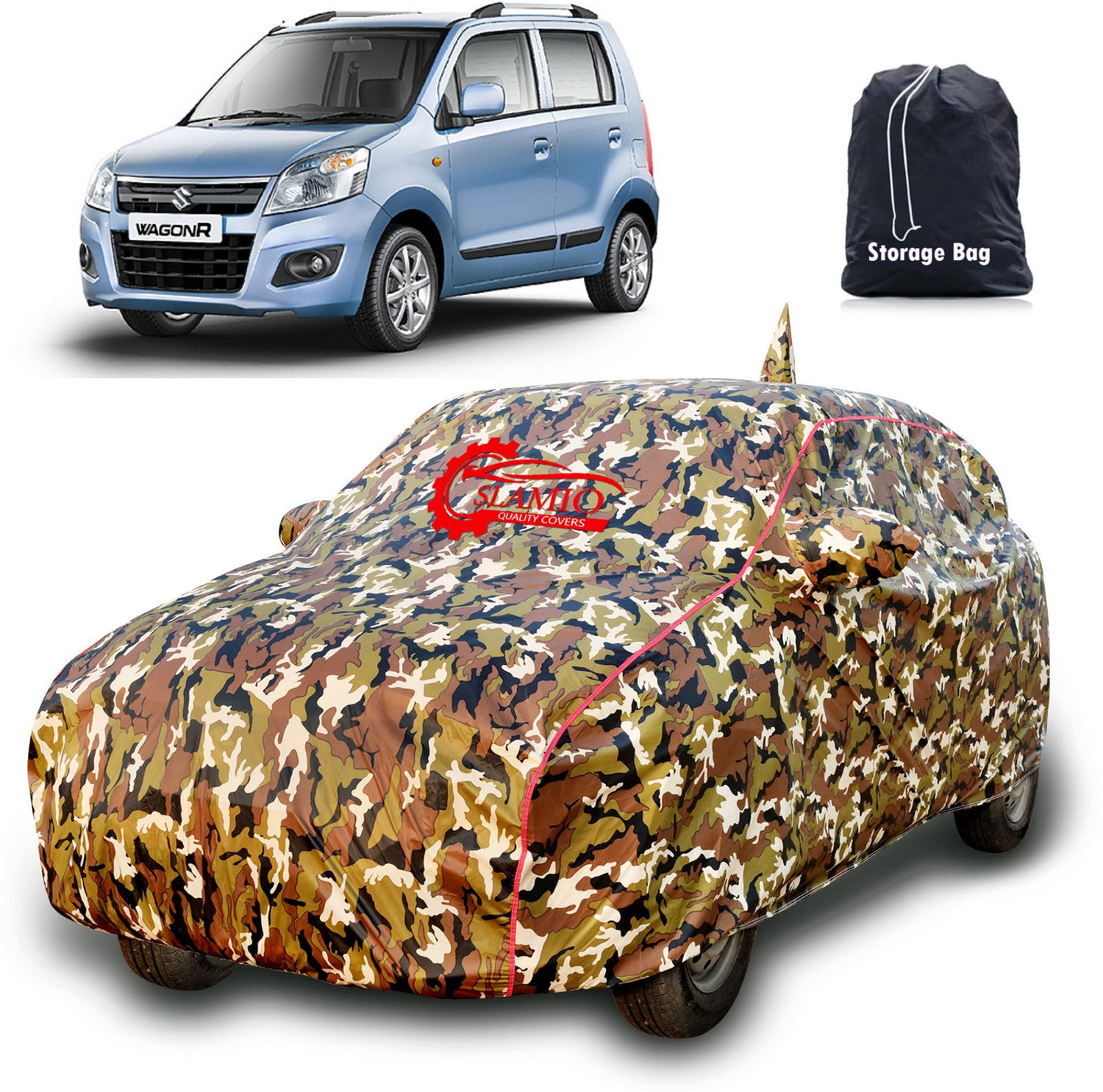 Slamio Car Cover For Maruti Wagon R, Wagon R 1.0, Wagon R 1.1L 16V, Wagon R Abs, Wagon R Amt Vxi, Wagon R Ax, Wagon R D, Wagon R Ex, Wagon R Lx, Wagon R Lxi, Wagon R Stingray Amt Vxi, Wagon R Vxi, Wagonr Stingray (With Mirror Pockets) 1