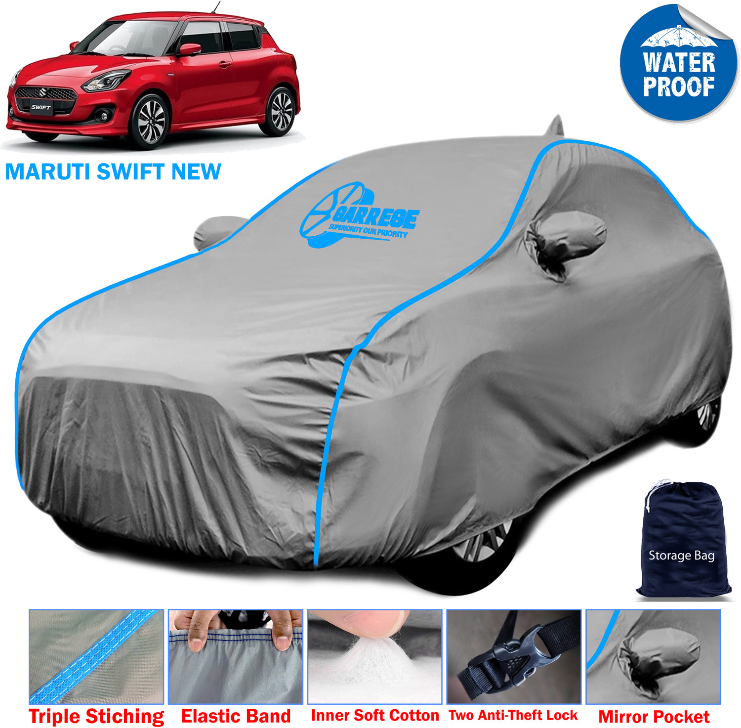 Garrege Car Cover For Maruti Suzuki Swift (With Mirror Pockets) 1