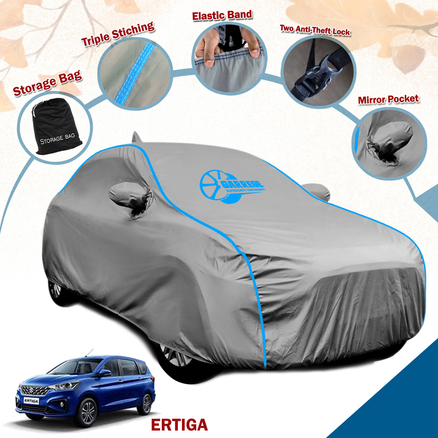 Garrege Car Cover For Maruti Suzuki Ertiga, Ertiga Vxi At Petrol, Ertiga Ex (With Mirror Pockets) 1