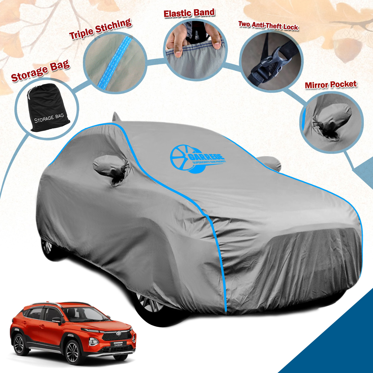 Garrege Car Cover For Toyota Taisor (With Mirror Pockets) 35