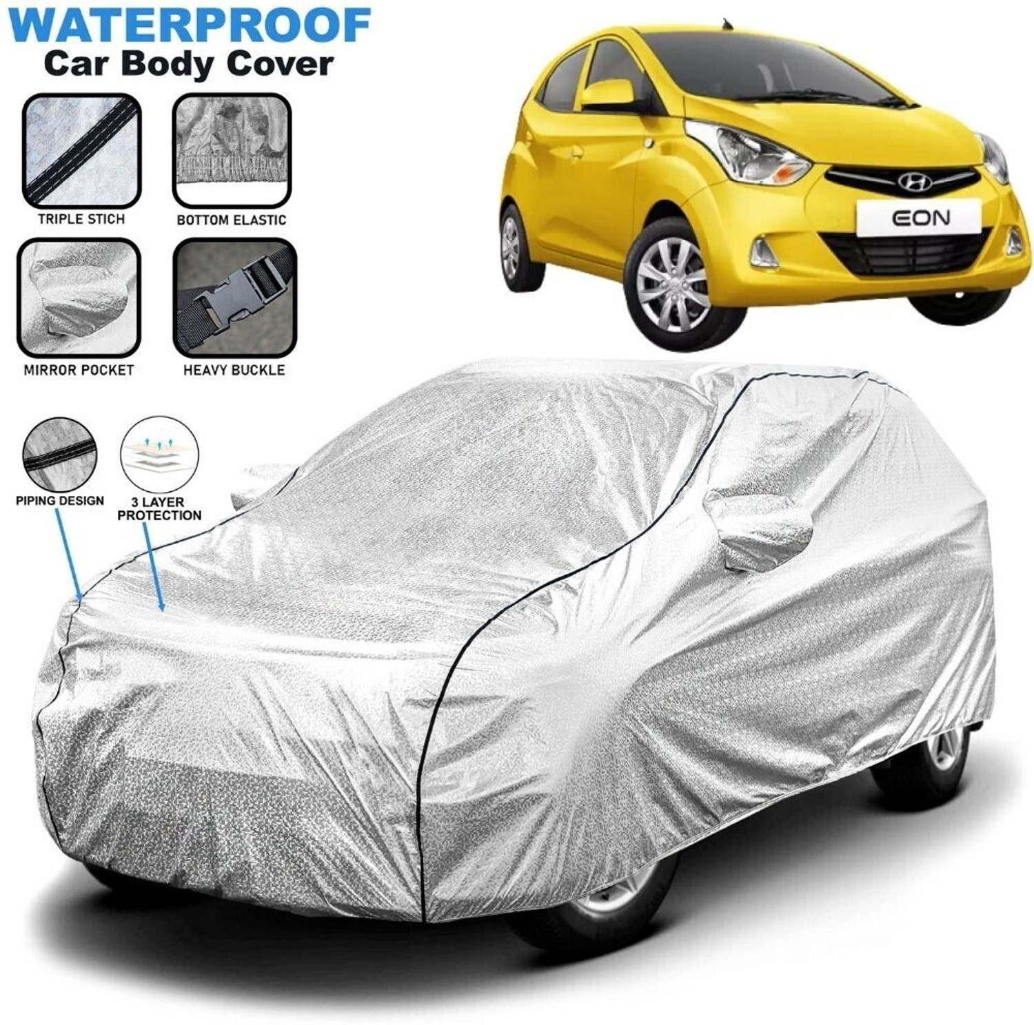 Grizzly Car Cover For Hyundai Eon Sportz, Eon Magna Plus Option, Eon Magna Plus, Eon Era Plus (With Mirror Pockets) 1