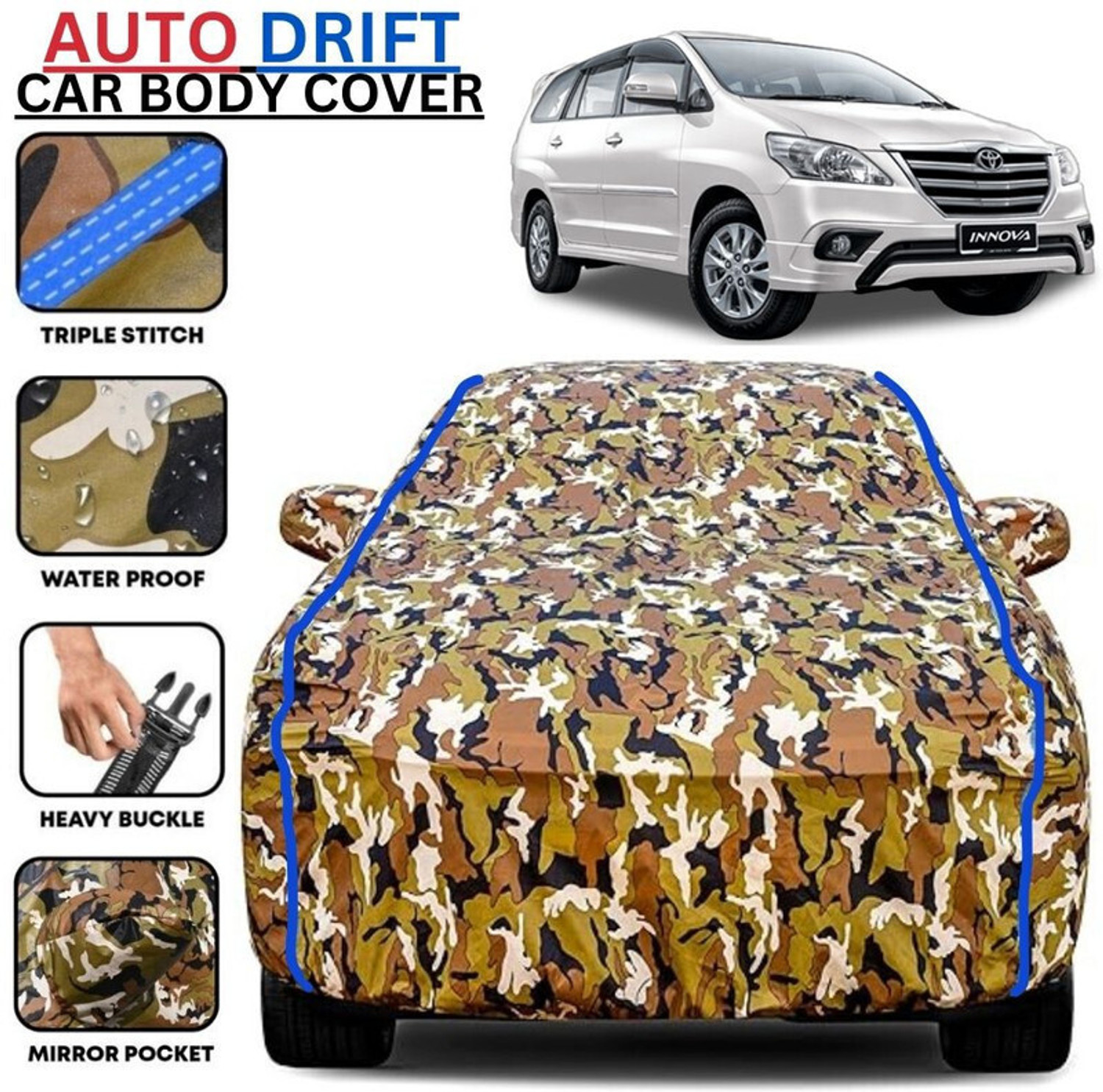 Botauto Car Cover For Toyota Innova, Universal For Car (With Mirror Pockets) 1