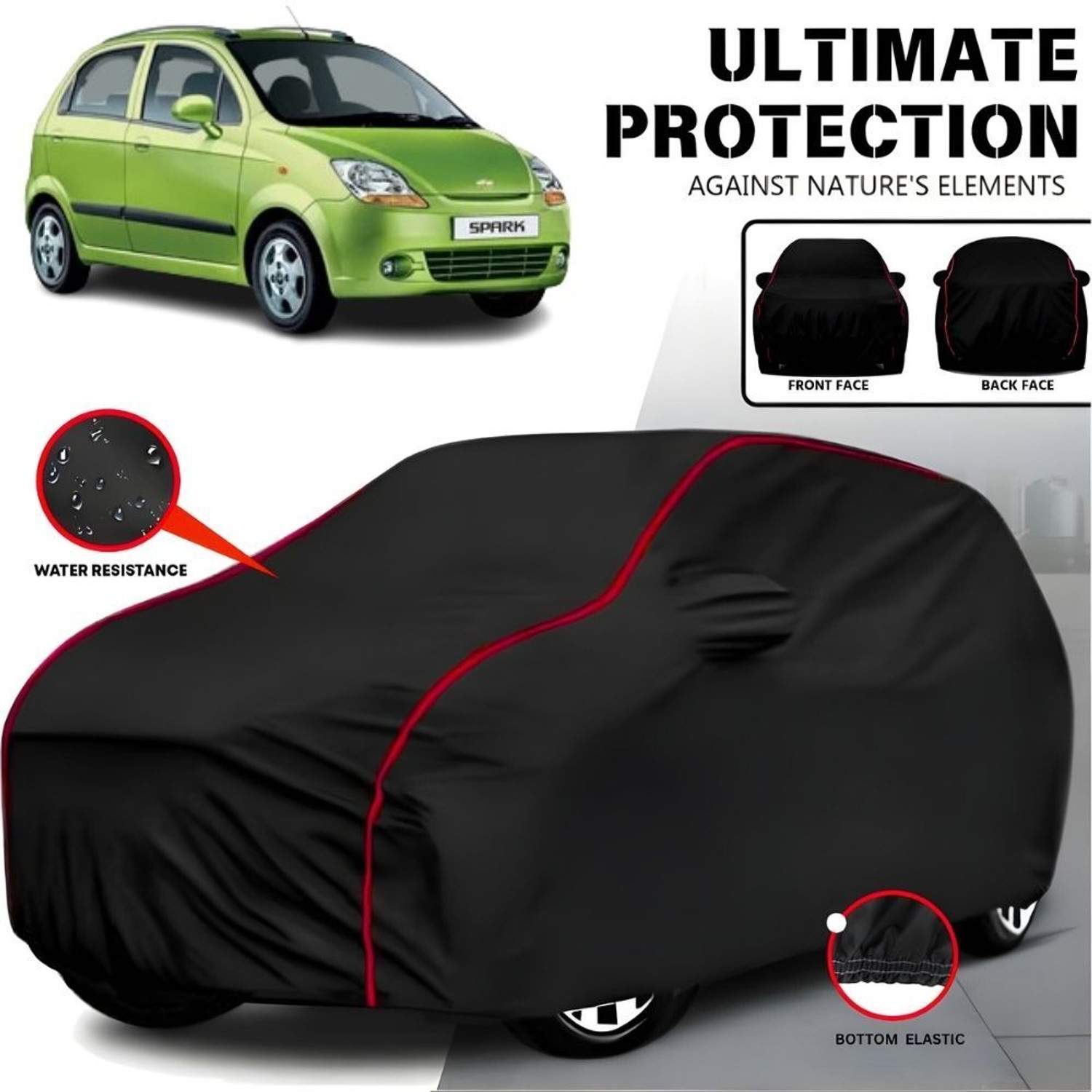 Ayshu Car Cover For Chevrolet Spark, Spark 1, Spark 1 Ls, Spark Split, Spark Nsplit, Universal For Car (With Mirror Pockets) 1