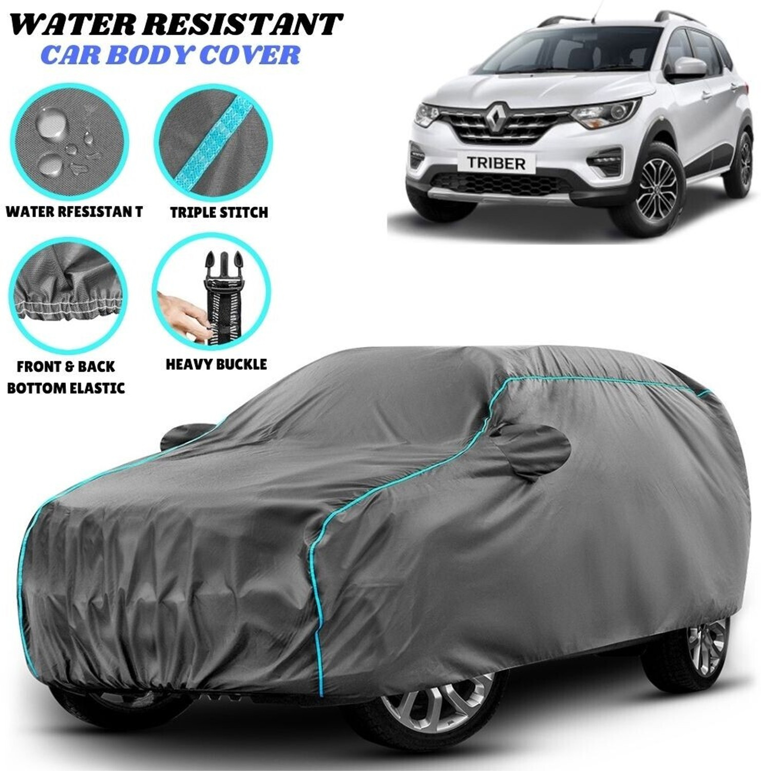 Grizzly Car Cover For Renault Triber, Triber Rxe, Triber Rxe Petrol, Triber Rxl, Triber Rxl Petrol, Triber Rxz (With Mirror Pockets) 1