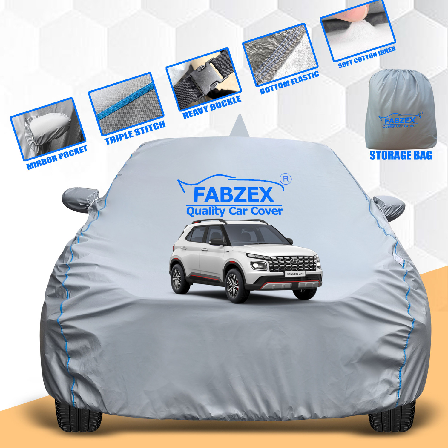 Fabzex Car Cover For Hyundai Venue, Venue E 1.2 Petrol, Venue E 1.4 Crdi, Venue E Diesel, Venue E Petrol, Venue S 1.0 At Petrol, Venue S 1.0 Petrol, Venue S 1.2 Petrol, Venue S 1.4 Crdi, Venue S Diesel, Venue S Petrol, Venue S Turbo Dct Petrol, Venue S Turbo Petrol, Venue Sx 1.0 (O) Petrol, Venue Sx 1.0 Dual Tone Petrol, Venue Sx 1.0 Petrol, Venue Sx 1.4 (O) Crdi, Venue Sx 1.4 Crdi Dual Tone, Venue Sx Diesel, Venue Sx Dual Tone Diesel, Venue Sx Dual Tone Turbo Petrol, Venue Sx Opt Diesel, Venue Sx Opt Turbo Petrol, Venue Sx Plus 1.0 At Petrol, Venue Sx Plus Turbo Dct Petrol, Venue Sx Turbo Petrol (With Mirror Pockets) 1