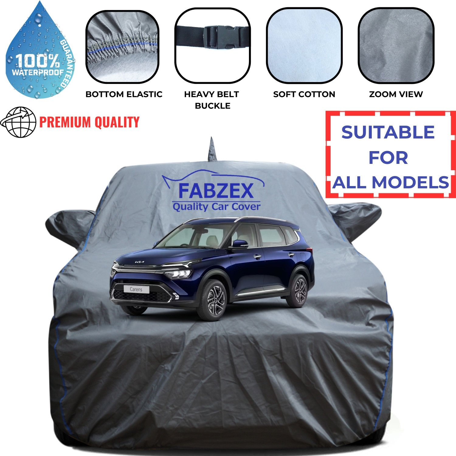 Fabzex Waterproof Car Cover For Kia Carens (With Mirror Pockets) 19