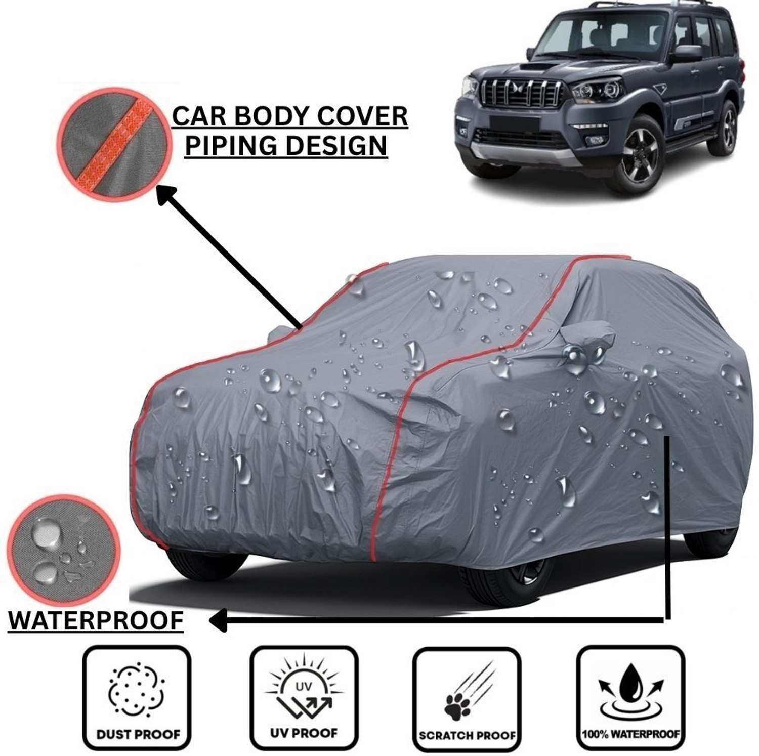 Le Pra Car Cover For Mahindra Scorpio Classic (With Mirror Pockets) 1