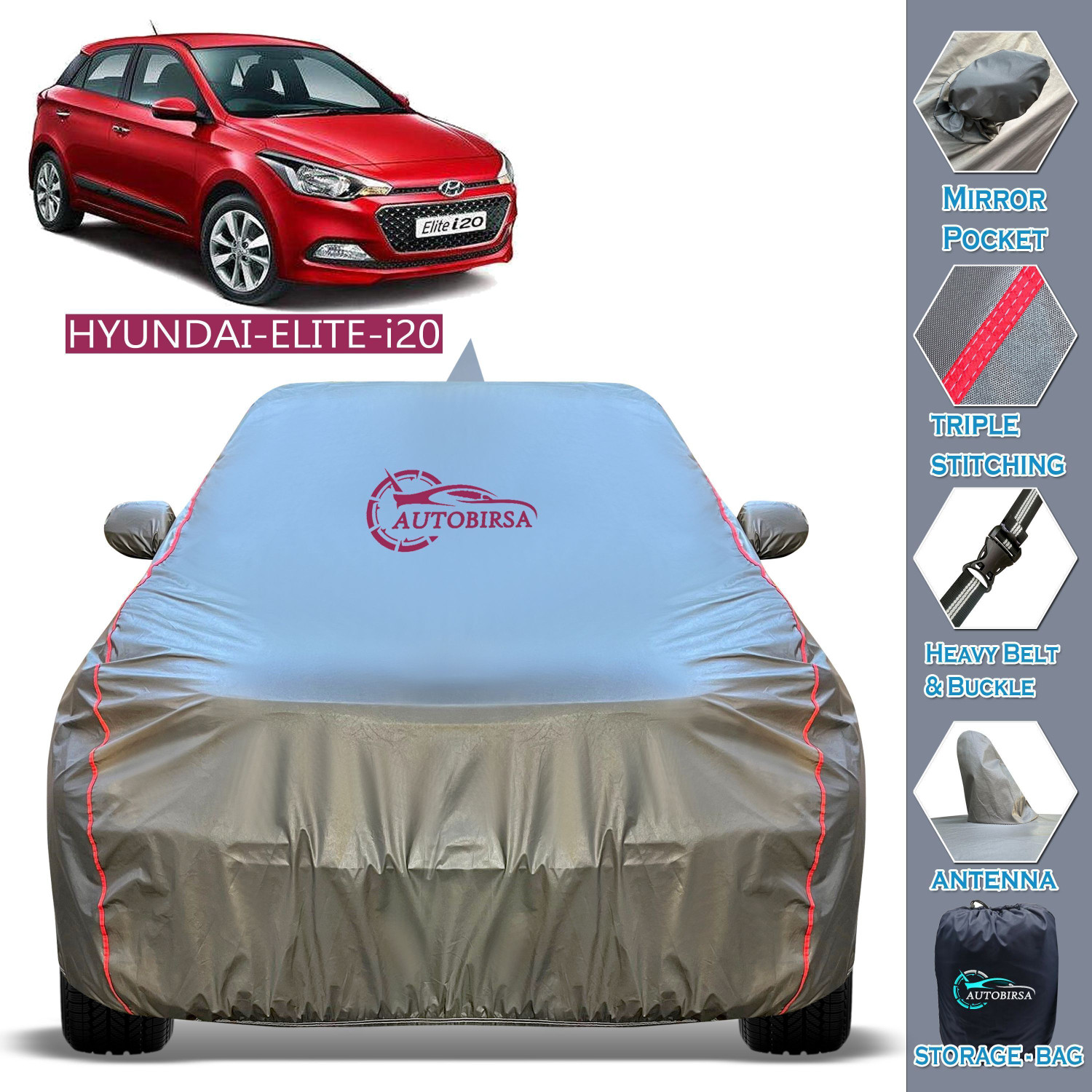 Autobirsa Car Cover For Hyundai Elite I20 (With Mirror Pockets) 1