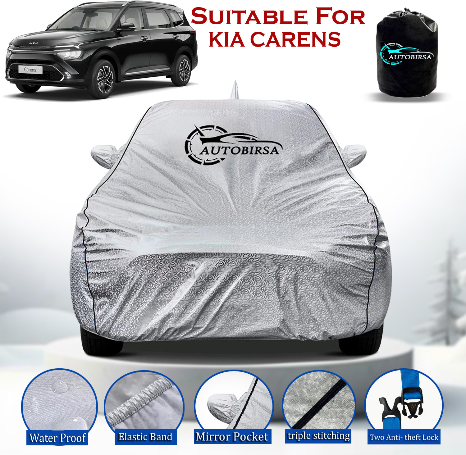 Autobirsa Car Cover For Kia Carens (With Mirror Pockets) 1