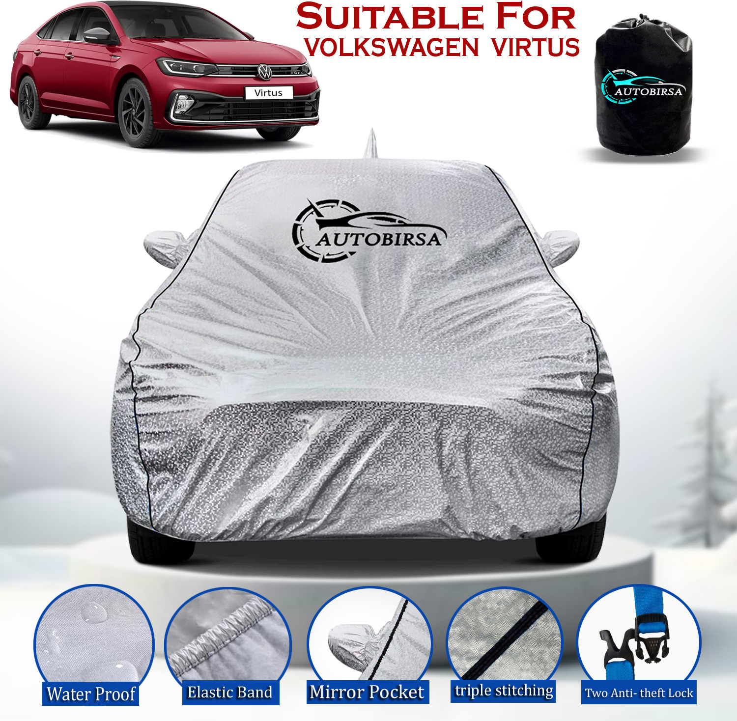 Autobirsa Car Cover For Volkswagen Virtus (With Mirror Pockets) 1