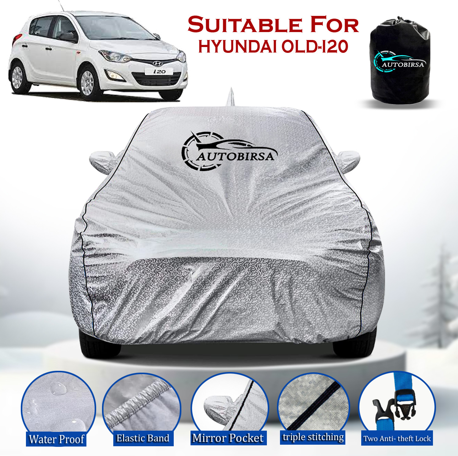 Autobirsa Car Cover For Hyundai I20 Active (With Mirror Pockets) 1
