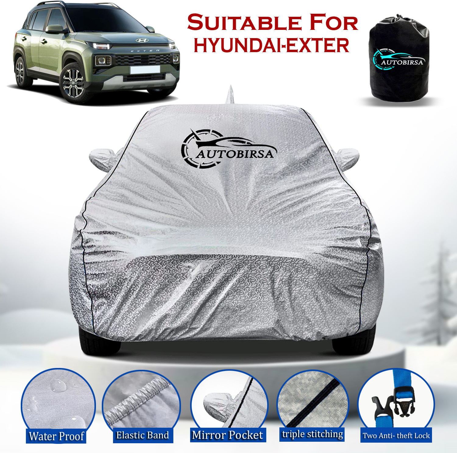 Autobirsa Car Cover For Hyundai Exter (With Mirror Pockets) 1