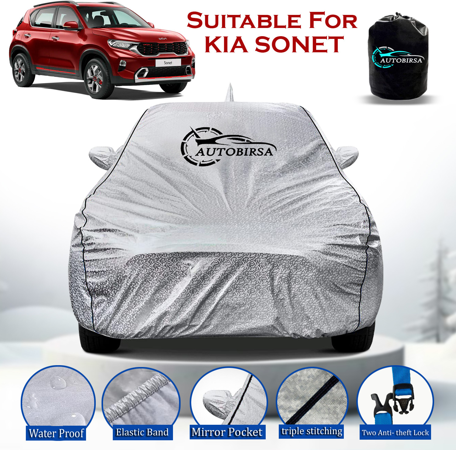 Autobirsa Car Cover For Kia Sonet (With Mirror Pockets) 1