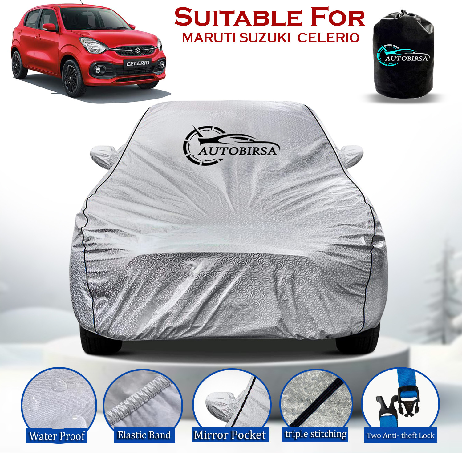Autobirsa Car Cover For Maruti Celerio (With Mirror Pockets) 23