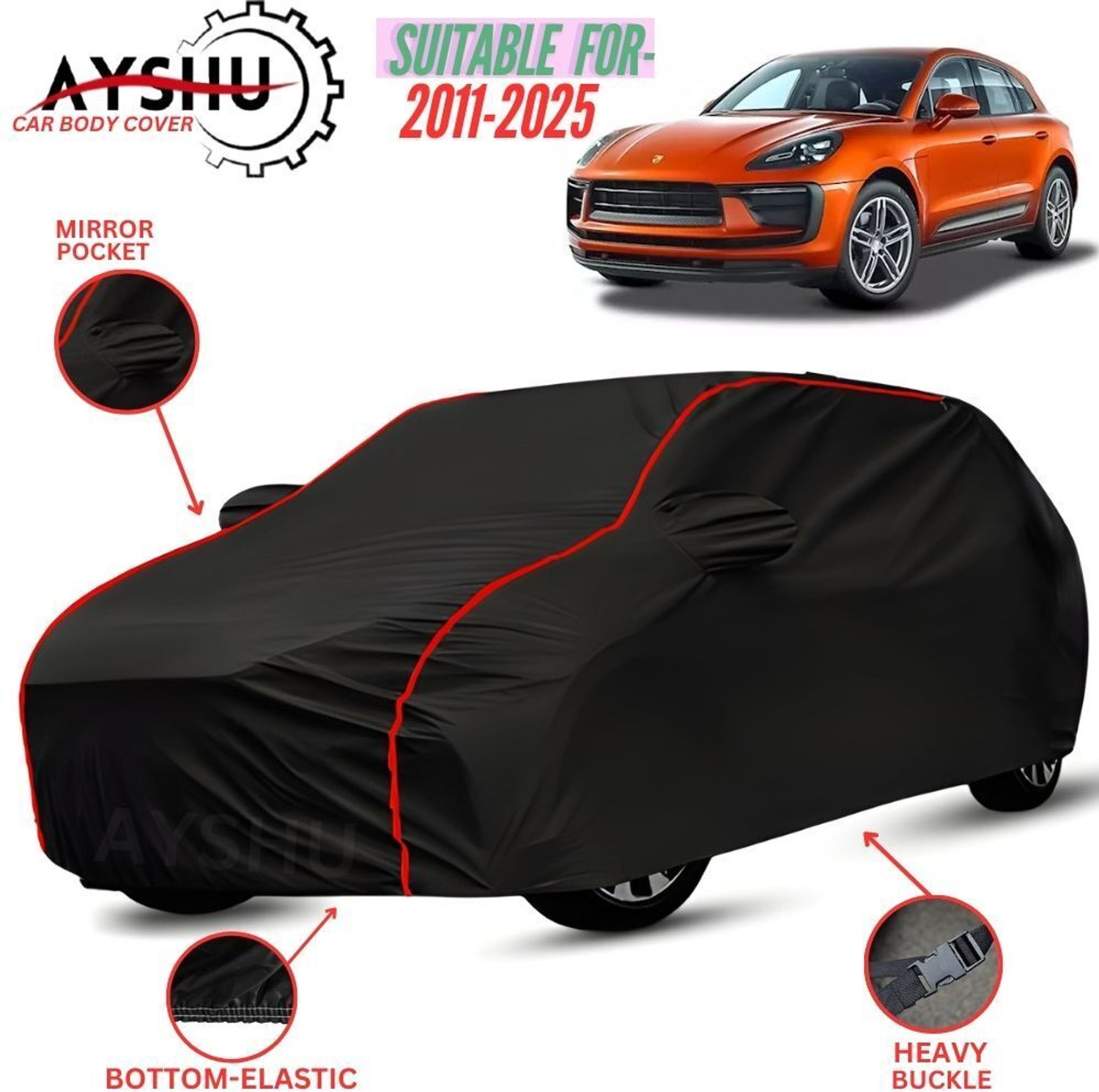 Ayshu Car Cover For Porsche Macan, Macan 2.0 Turbo Petrol, Macan Base, Macan Turbo, Universal For Car (With Mirror Pockets) 1