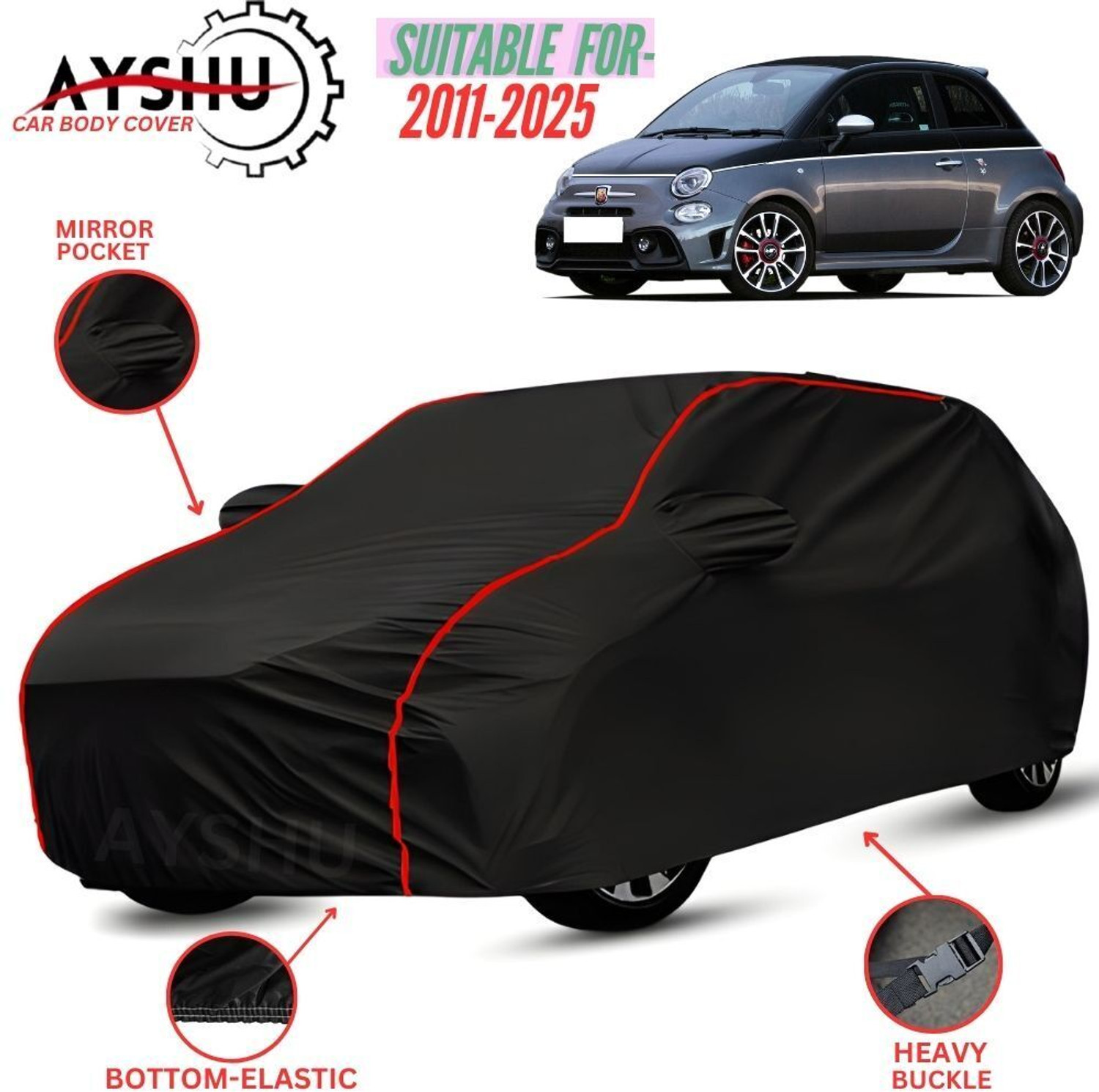 Ayshu Car Cover For Fiat Abarth, Universal For Car (With Mirror Pockets) 1
