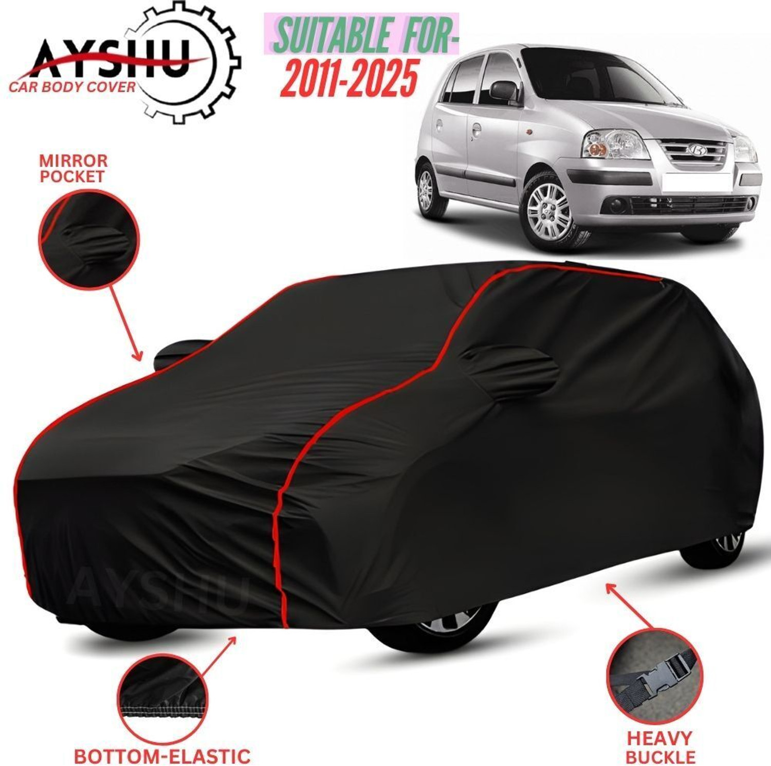Ayshu Car Cover For Hyundai Santro, Santro 1.0I, Santro Asta Petrol, Santro Embera, Santro L2 (With Mirror Pockets) 1