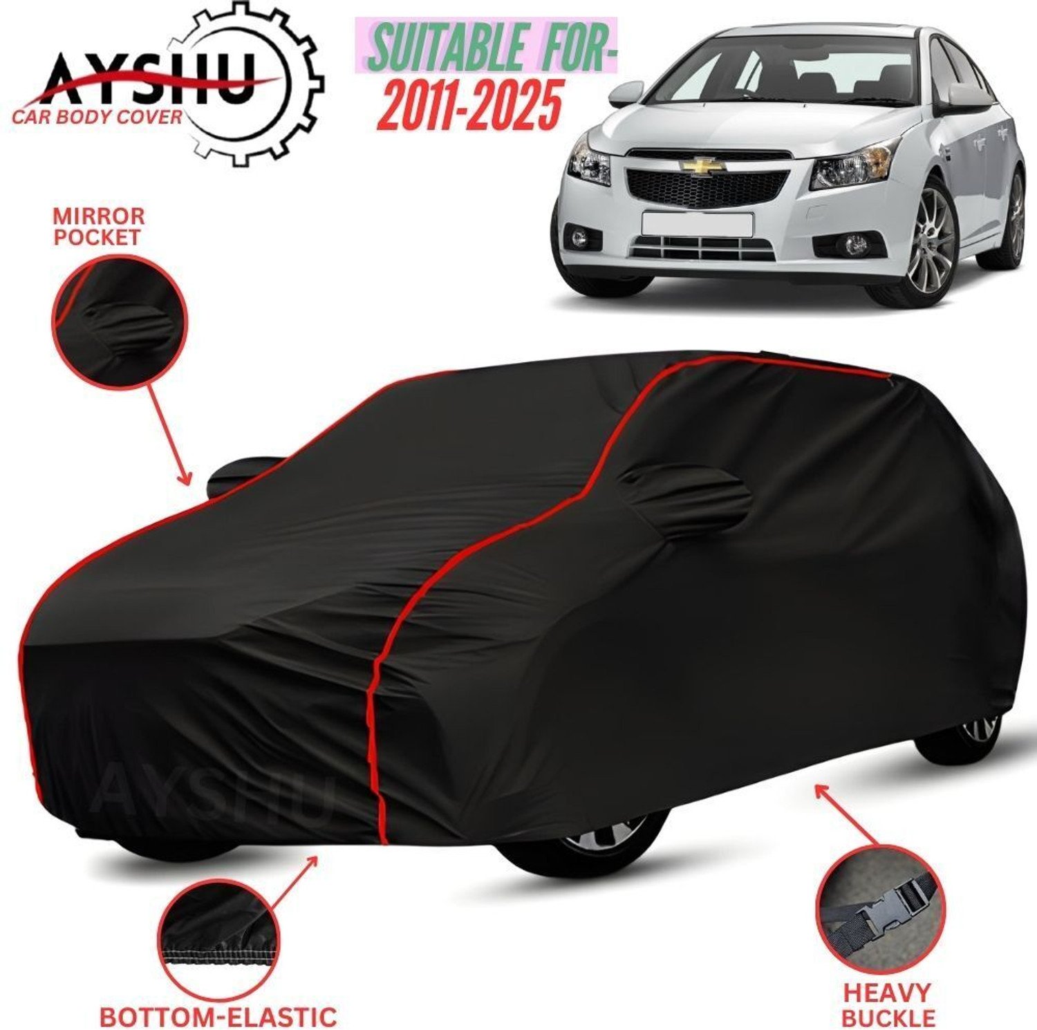 Ayshu Car Cover For Chevrolet Cruze, Cruze 1.6, Cruze 2 Vcdi, Cruze 2.0 (D), Cruze Lt, Universal For Car (With Mirror Pockets) 23