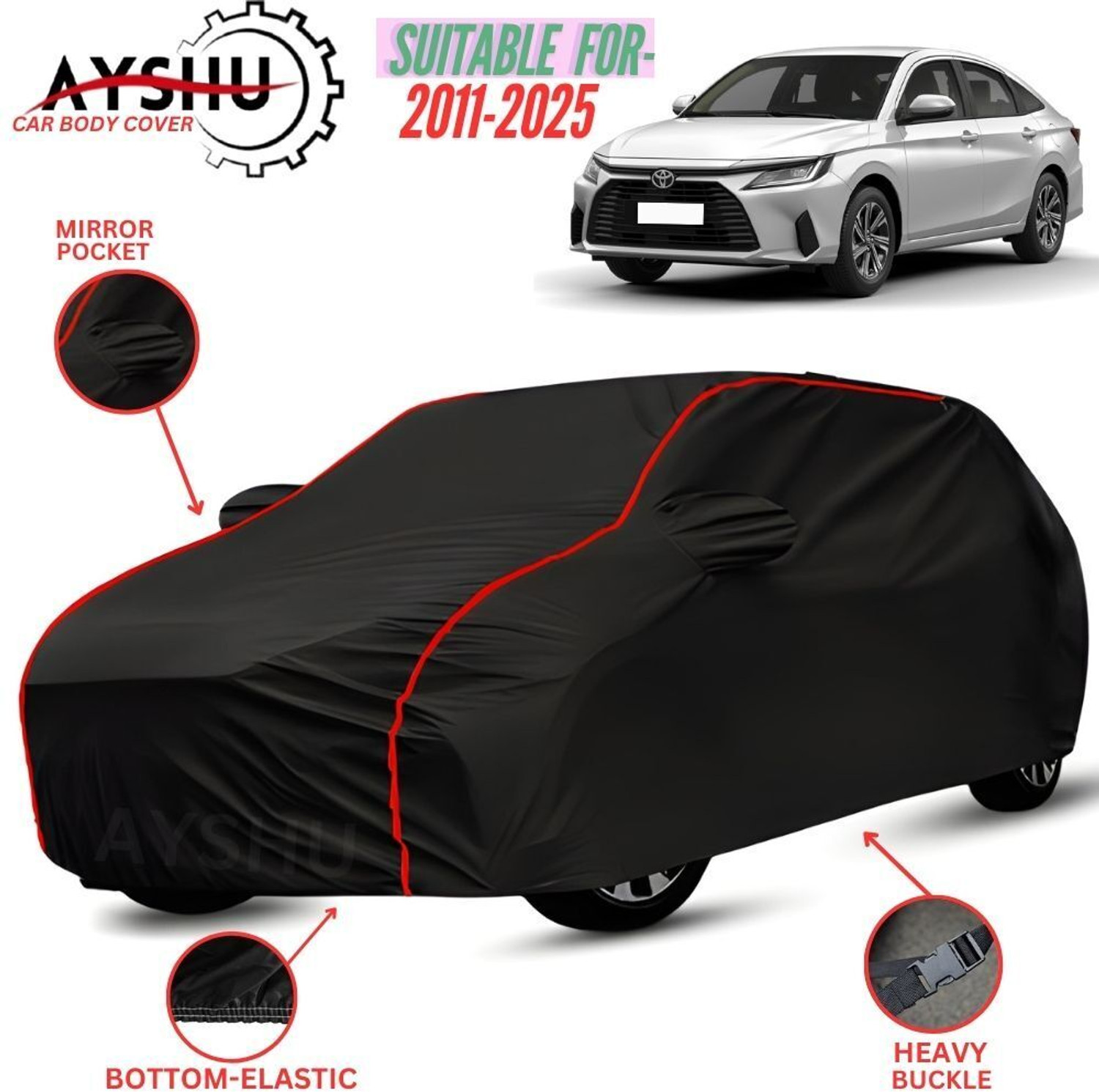 Ayshu Car Cover For Toyota Yaris, Yaris G Cvt Petrol, Yaris G Optional Cvt Petrol, Yaris G Optional Petrol, Yaris V Cvt Petrol, Yaris Vx, Yaris Vx Petrol (With Mirror Pockets) 53