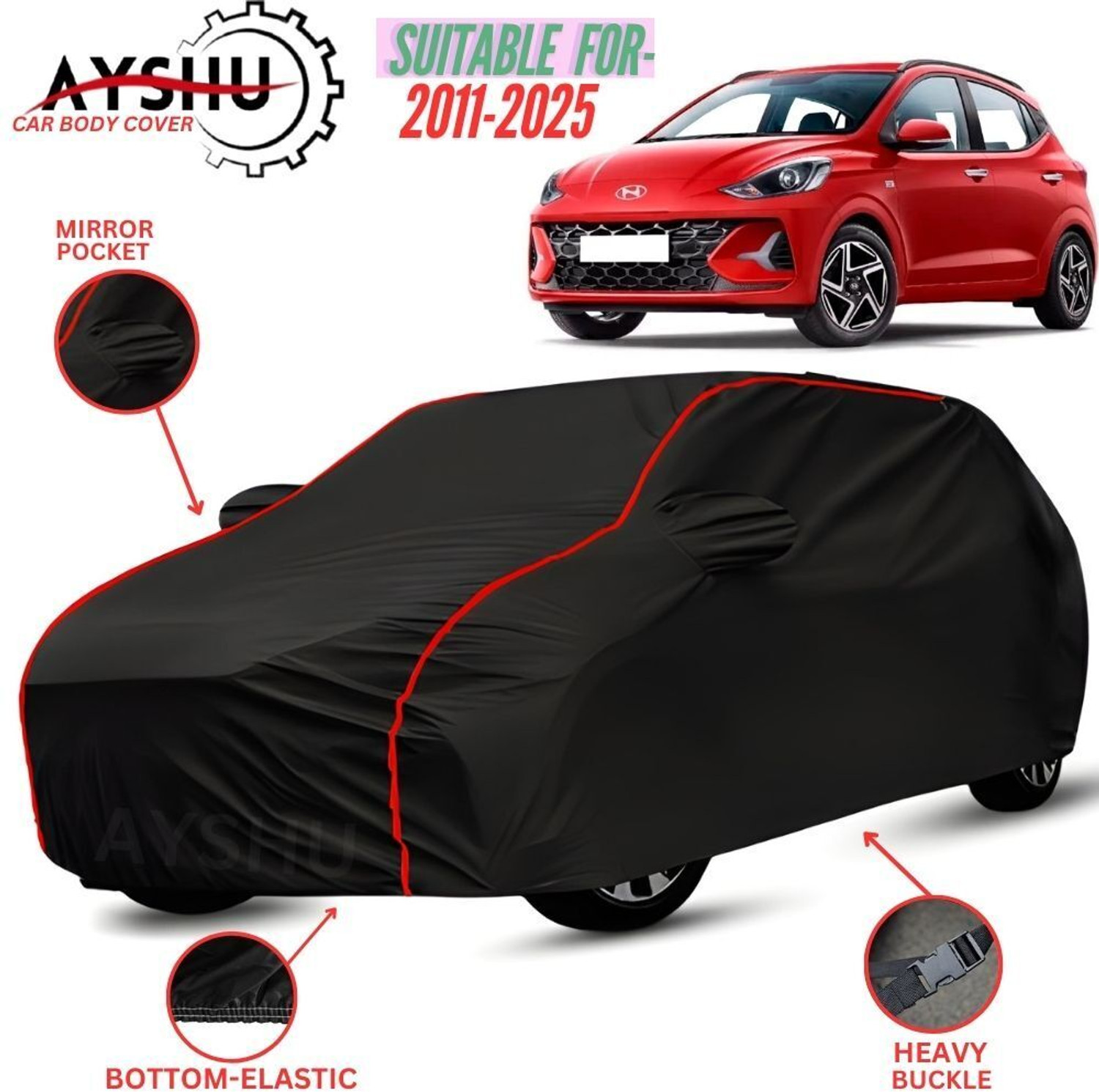 Ayshu Car Cover For Hyundai I10, I10 1.2L, I10 Era, I10 Magna 1.1L, I10 Sportz 1.1L Lpg, Universal For Car (With Mirror Pockets) 1