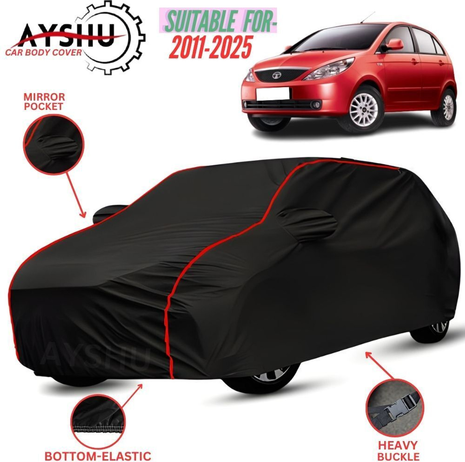 Ayshu Car Cover For Tata Indica Vista, Indica Vista Aqua, Indica Vista Terra, Universal For Car (With Mirror Pockets) 1