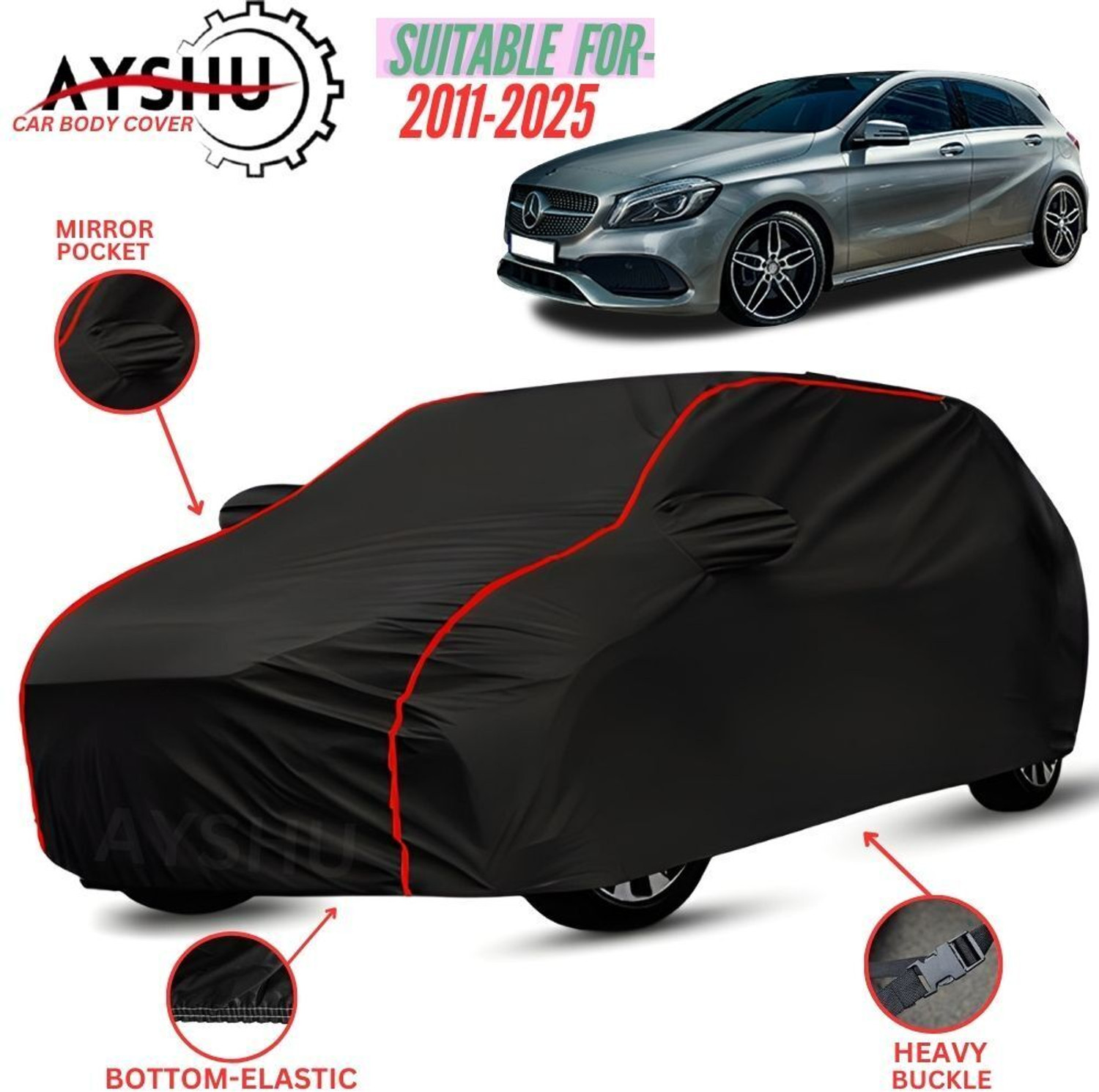 Ayshu Car Cover For Mercedes Benz A180, Universal For Car (With Mirror Pockets) 1