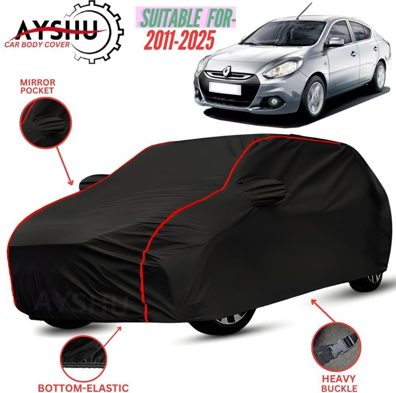Ayshu Car Cover For Renault Scala, Scala 1.5L, Scala At, Scala Diesel Rxl, Scala Diesel Rxz, Scala Rxe (With Mirror Pockets) 1