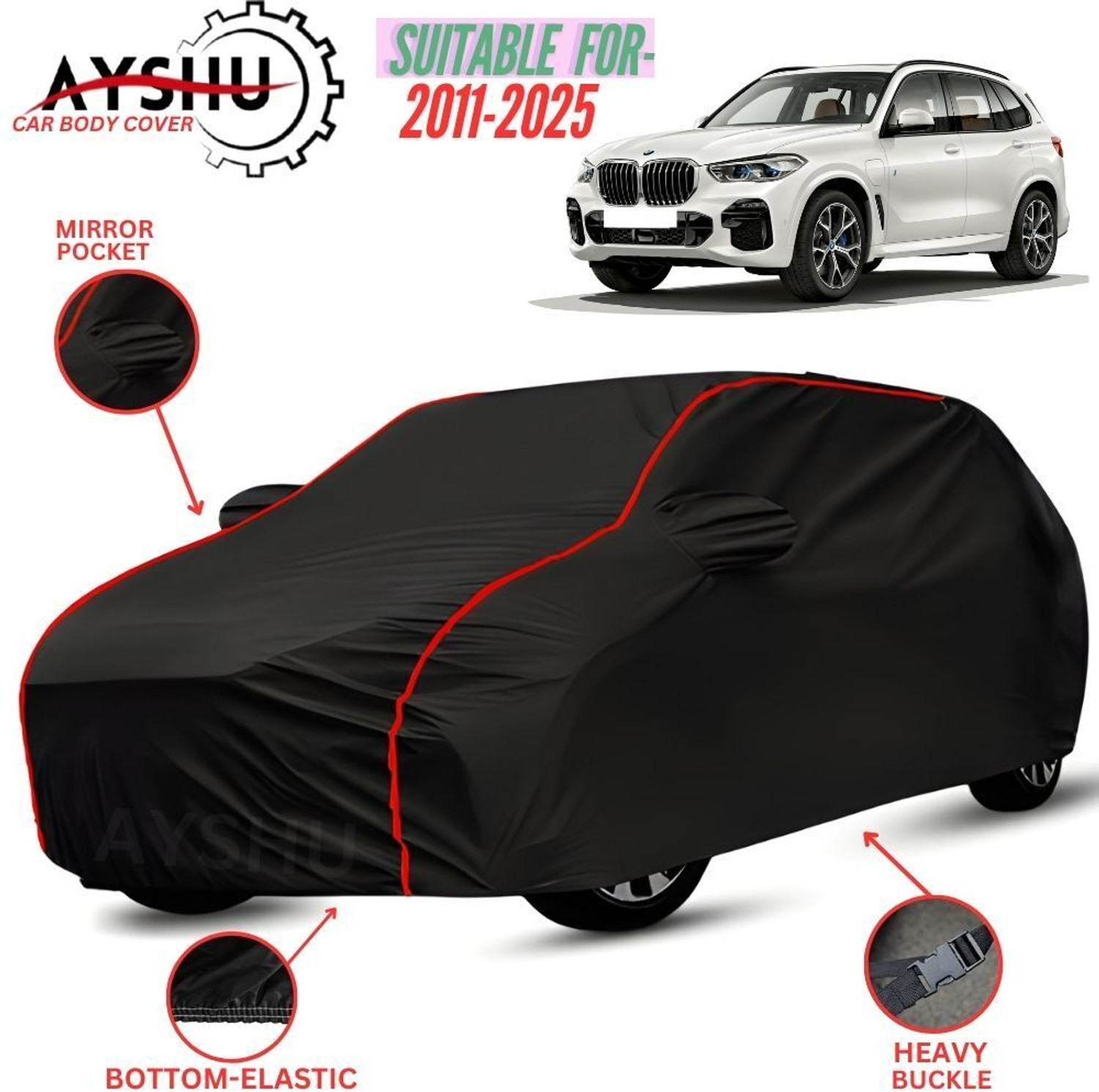 Ayshu Car Cover For Bmw X5, X5 Xdrive 30D Expedition, X5 Xdrive 30D M Sport, Universal For Car (With Mirror Pockets) 39