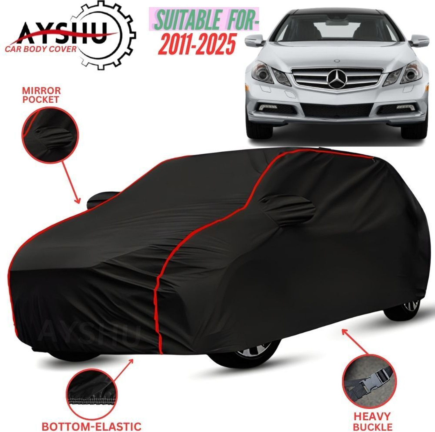 Ayshu Car Cover For Mercedes Benz E220, Universal For Car (With Mirror Pockets) 1