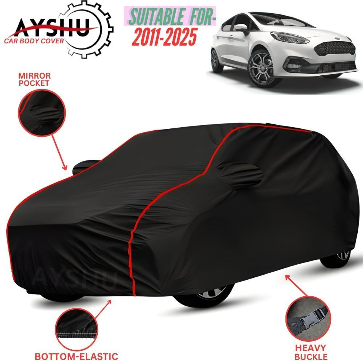 Ayshu Car Cover For Ford Fiesta Sport, Fiesta Zxi, Universal For Car (With Mirror Pockets) 1