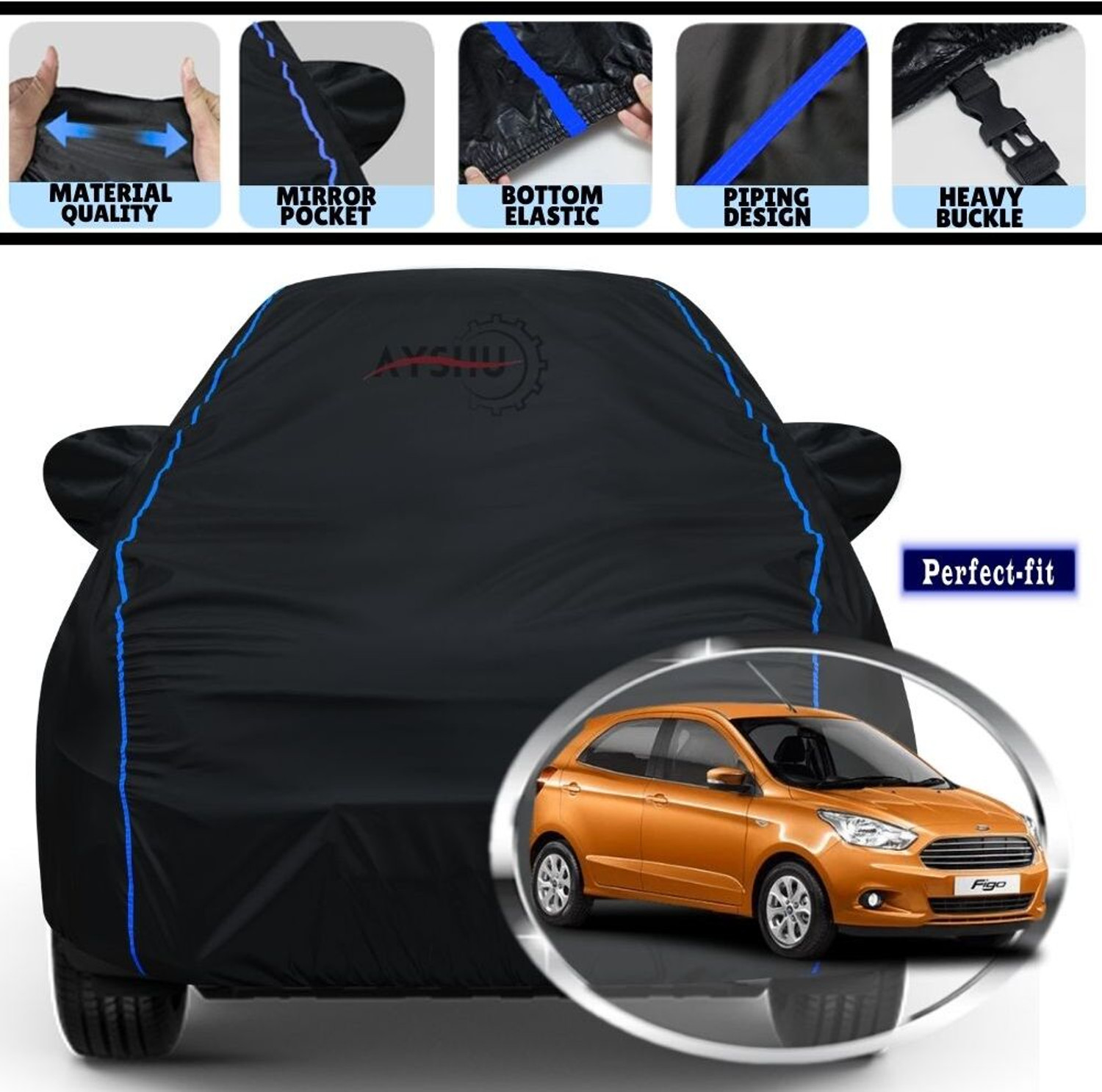 Ayshu Car Cover For Ford Figo, Figo 1.2P Ambiente Mt, Figo 1.2P Base Mt, Figo 1.4L (With Mirror Pockets) 1