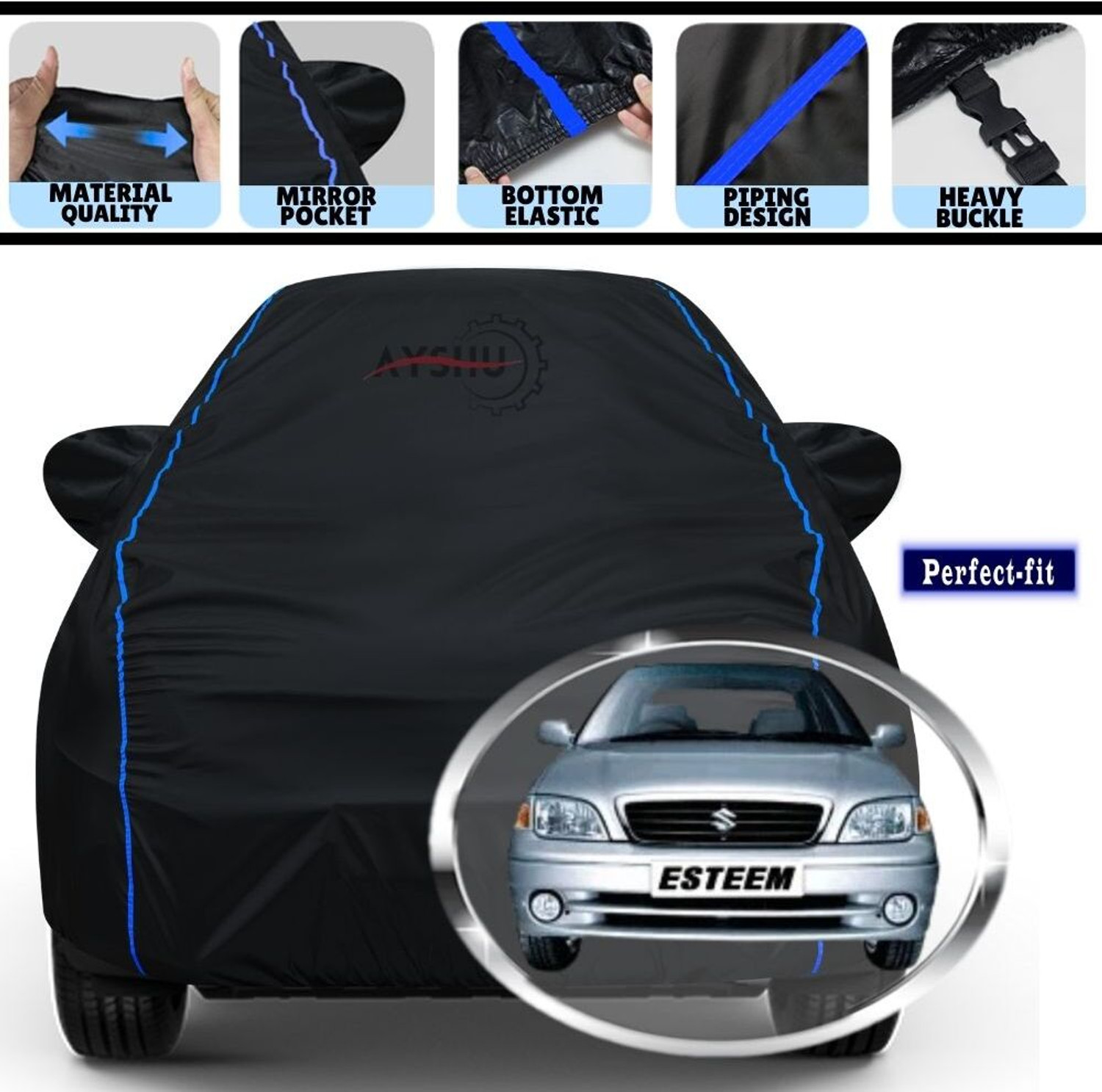 Ayshu Car Cover For Maruti Suzuki Esteem, Esteem Ax, Esteem D, Esteem Lx, Esteem Lxi Bs (With Mirror Pockets) 1