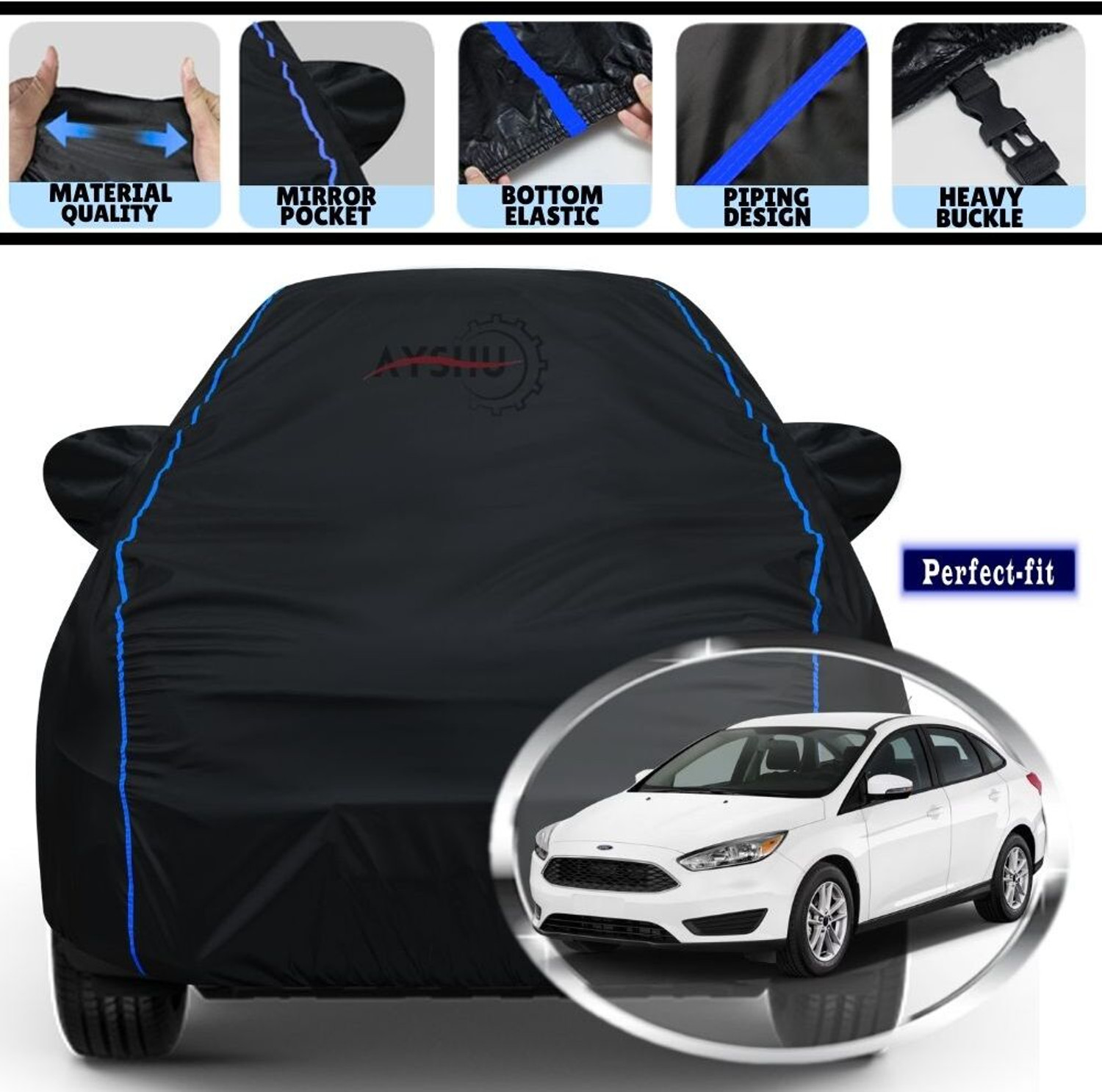 Ayshu Car Cover For Ford Focus, Universal For Car (With Mirror Pockets) 1