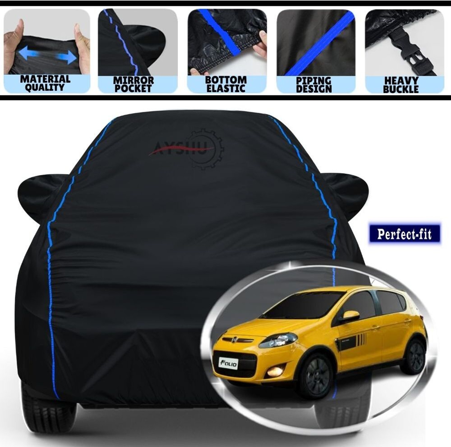 Ayshu Car Cover For Fiat Palio Stile, Palio Stile 1.6 Elx, Palio Stile 1.6L, Palio Stile Elps, Palio Stile Sdx 1.3, Palio Stile Sle 1.1, Palio Stile Slx 1.1, Palio Weekend, Palio Woodstock 1.5 El (With Mirror Pockets) 1