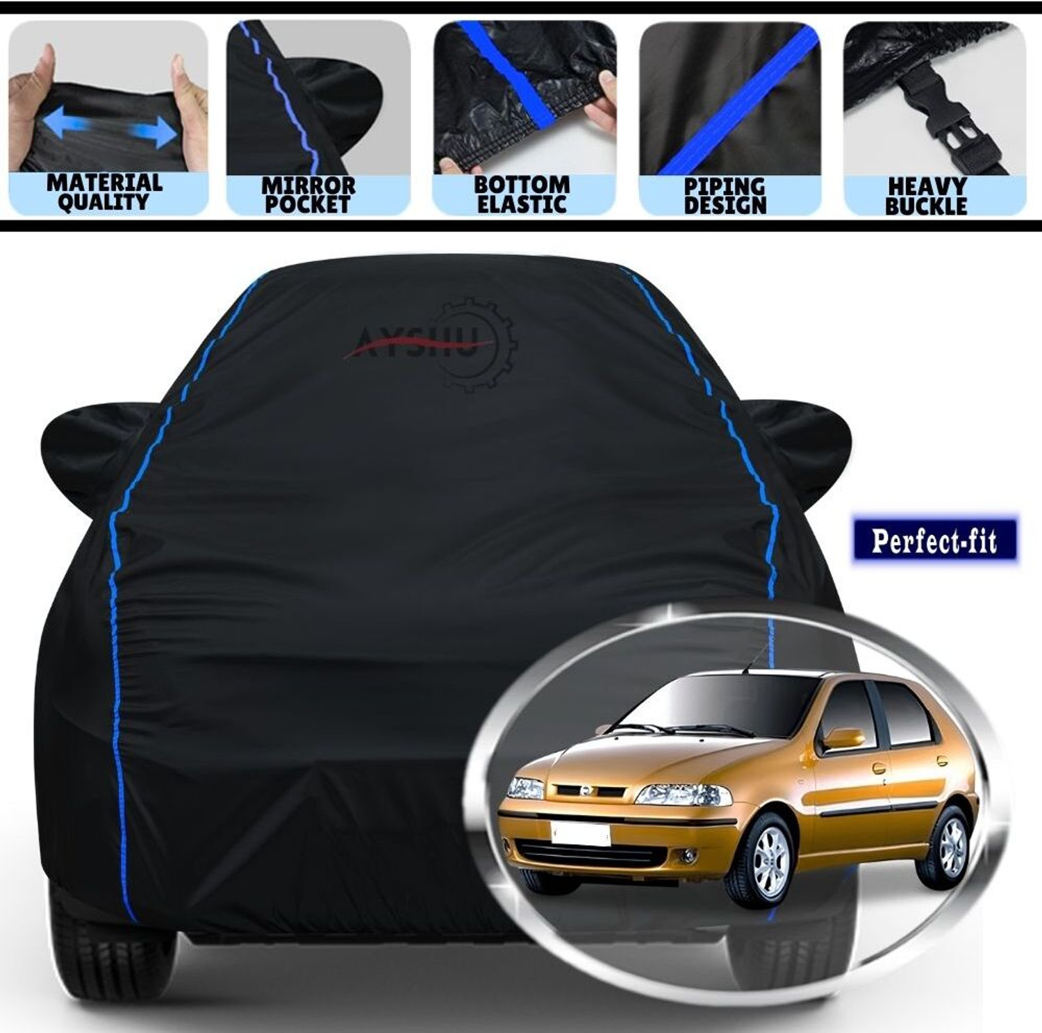 Ayshu Car Cover For Fiat Palio, Palio 1.2, Palio D, Palio Nv, Palio Stile, Palio Stile 1.6 Elx (With Mirror Pockets) 1