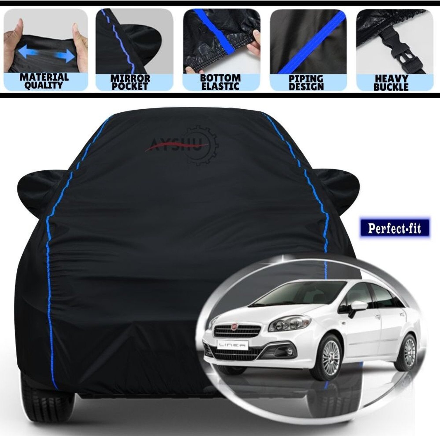 Ayshu Car Cover For Fiat Linea, Linea 1.3 Multijet Active, Linea 1.3 Multijet Dynamic, Linea 1.3 Multijet Emotion, Linea 125S Petrol, Linea Active 1.4L Fire (With Mirror Pockets) 11
