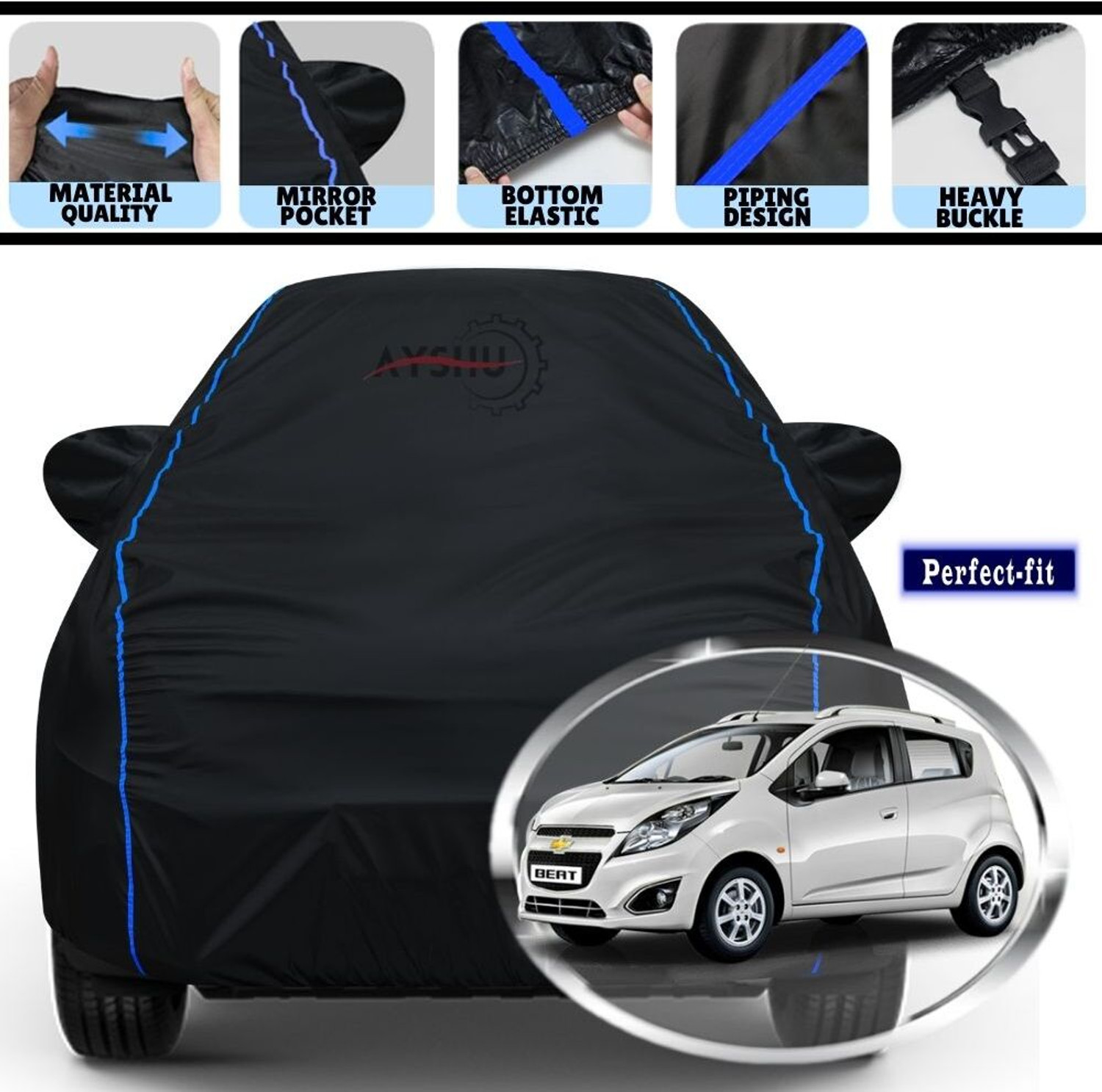Ayshu Car Cover For Chevrolet Beat, Beat 1D, Beat Ls, Beat Lt, Beat Nsplit, Beat Ps, Beat Split (With Mirror Pockets) 1