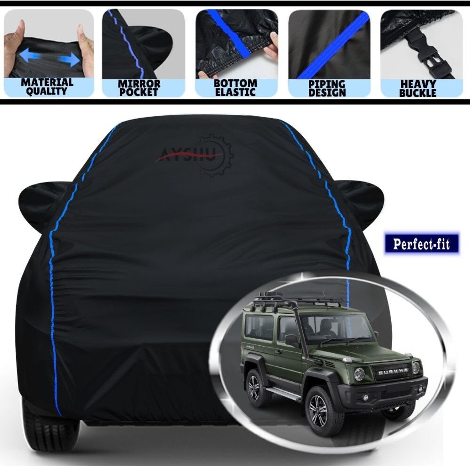 Ayshu Car Cover For Force Gurkha, Gurkha Hard Top Bs3 4Wd, Gurkha Soft Top Bs3 2Wd (With Mirror Pockets) 71