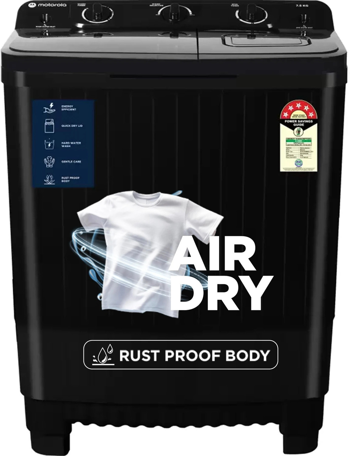 Motorola 7 Kg 5 Star Rating Midnight Series Semi Automatic Top Load Washing Machine Black 1