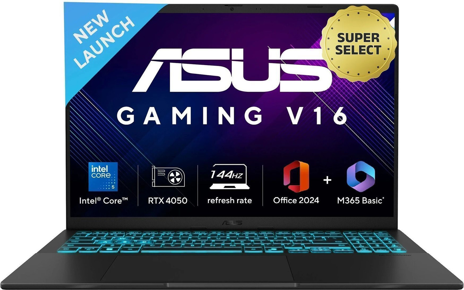 Asus Gaming V16 (2025) For Creator With Office 2024 + M365 Basic*,Ai Pc((I5 14Th Gen) Intel Core 5 210H - (16 Gb/512 Gb Ssd/Windows 11 Home/6 Gb Graphics/Nvidia Geforce Rtx 4050/144 Hz) V3607Vu-Rp550Ws Gaming Laptop 1