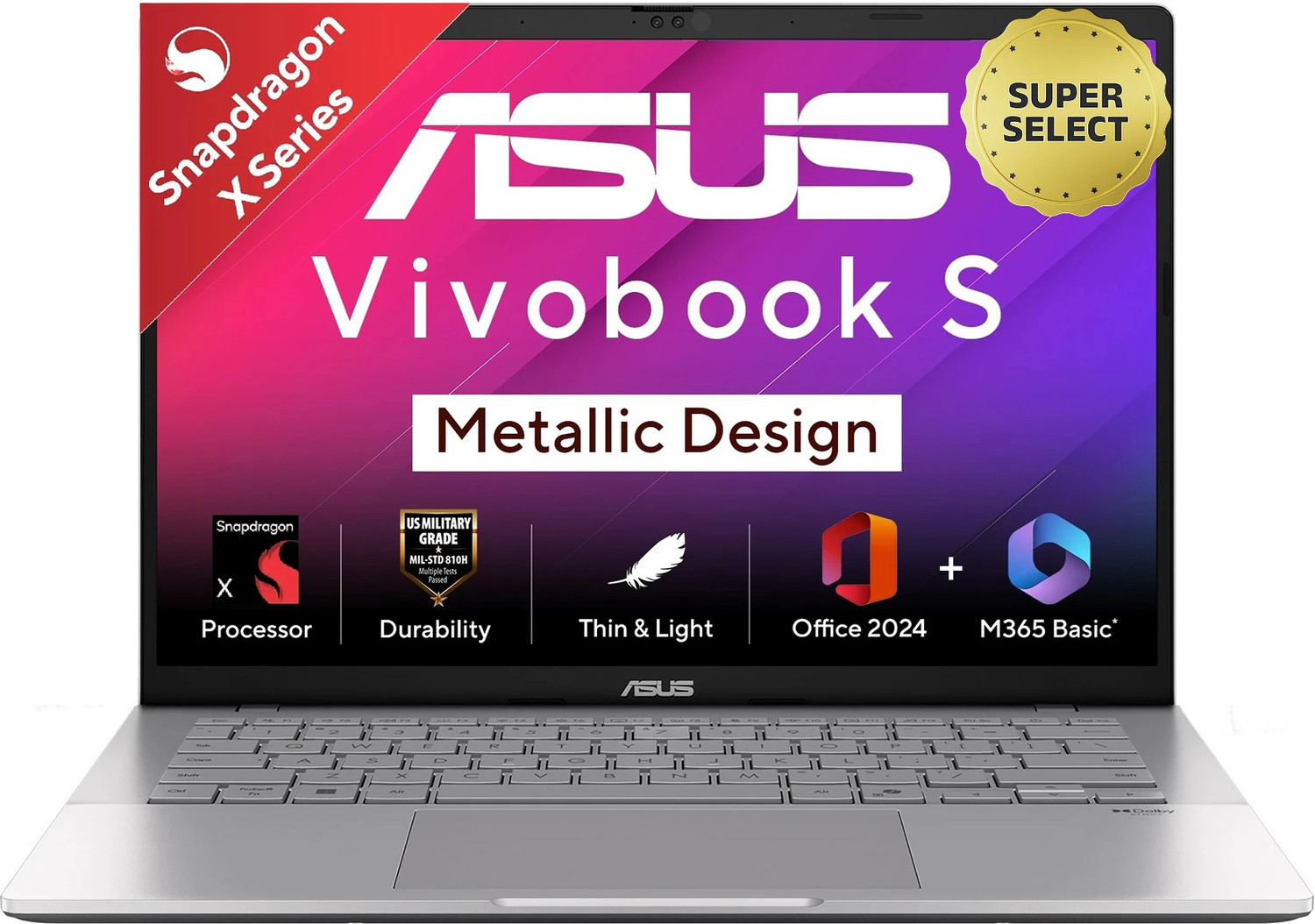 Asus Vivobook S14 (2025) With Office 2024 + M365 Basic*, Ai Pc, Backlit Keyboard, Snapdragon X - (16 Gb/512 Gb Ssd/Windows 11 Home) S3407Qa-Kp020Ws Thin And Light Laptop 3
