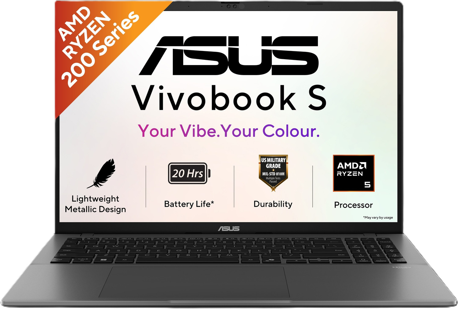 Asus Vivobook S16 (2026) With Metallic Design, Gaming Grade Cpu Amd Ryzen 5 220 - (16 Gb/512 Gb Ssd/Windows 11 Home) M3607Ha-Rp218Ws Thin And Light Laptop 15